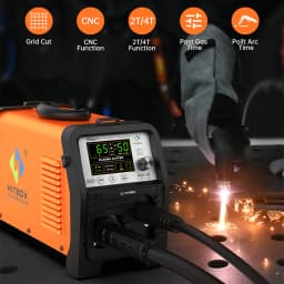 HITBOX HBC65 Plasma Cutter 65A Non-HF Pilot Arc Plasma Cutting Grid Cut CNC Function IGBT Technonlogy 2T/4T 50/60Hz Adjustable Post Time Cut 1-25mm Stainless Steel Carbon Steel