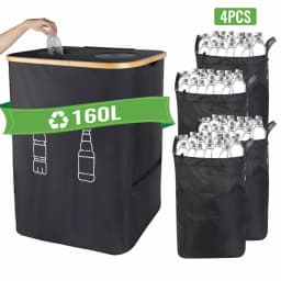 160L Bottle Collection Container 2 Compartments Deposit Bottles Organizer,Empty Bottles Storage Washing Machine Washable Bag