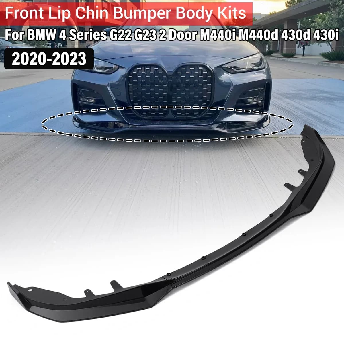 3Pcs Car Front Bumper Splitter Lip Spoiler Diffuser Guard Body Kit Cover For BMW 4 Series G22 G23 2 Door M440i M440d 2020-2023