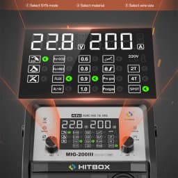 HITBOX MIG Welding Machine 220V 200 Amps 7 in 1 Stick ARC MMA Gasless/Gas MIG Lift TIG Spot Welder Support Spool Gun Single Pulse Aluminium Welder Large LED Digital Screen Inverter Welding Tool