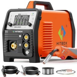 HITBOX MIG Welding Machine 220V 200 Amps 7 in 1 Stick ARC MMA Gasless/Gas MIG Lift TIG Spot Welder Support Spool Gun Single Pulse Aluminium Welder Large LED Digital Screen Inverter Welding Tool