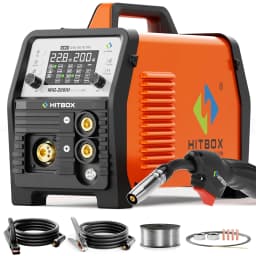 HITBOX MIG Welding Machine 220V 200 Amps 7 in 1 Stick ARC MMA Gasless/Gas MIG Lift TIG Spot Welder Support Spool Gun Single Pulse Aluminium Welder Large LED Digital Screen Inverter Welding Tool