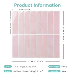 10 PCS Pink Tile Stickers, 30.5×30.5 cm, Vinyl Self-Adhesive, Easy to Install, Bedroom & Kitchen Wall Decor
