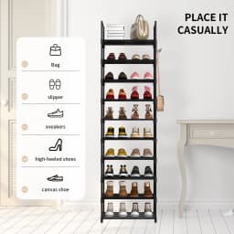EFAN Shoe Rack, 10-Tier Metal Shoe Storage Organiser, Customisable Design, Metal Frame, Space-Saving Rack, for Room, Hallway