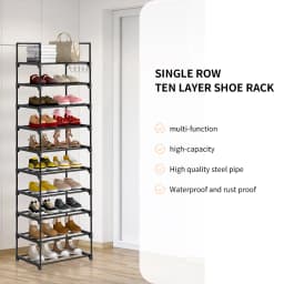 EFAN Shoe Rack, 10-Tier Metal Shoe Storage Organiser, Customisable Design, Metal Frame, Space-Saving Rack, for Room, Hallway