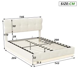 Rosahqnda Double Bed140x200 cm,LED Lighting Bed with Storage Space,Upholstered Bed,Hydraulic Storage Bed,Velvet,Without Mattress
