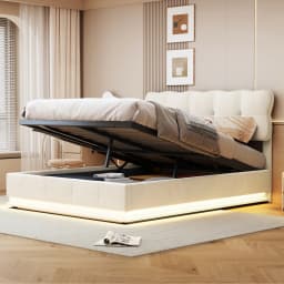 Rosahqnda Double Bed140x200 cm,LED Lighting Bed with Storage Space,Upholstered Bed,Hydraulic Storage Bed,Velvet,Without Mattress