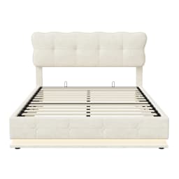 Rosahqnda Double Bed140x200 cm,LED Lighting Bed with Storage Space,Upholstered Bed,Hydraulic Storage Bed,Velvet,Without Mattress