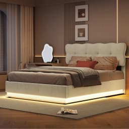 Rosahqnda Double Bed140x200 cm,LED Lighting Bed with Storage Space,Upholstered Bed,Hydraulic Storage Bed,Velvet,Without Mattress