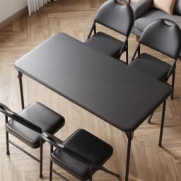 Portable Folding Card Rectangle Table with Sturdy Metal Frame, PU Leather Upholstered Tabletop for Dining Room Outdoor Camping