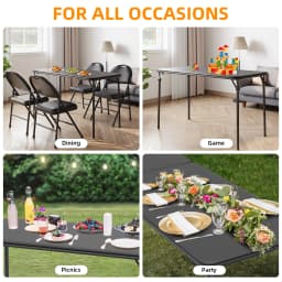 Portable Folding Card Rectangle Table with Sturdy Metal Frame, PU Leather Upholstered Tabletop for Dining Room Outdoor Camping