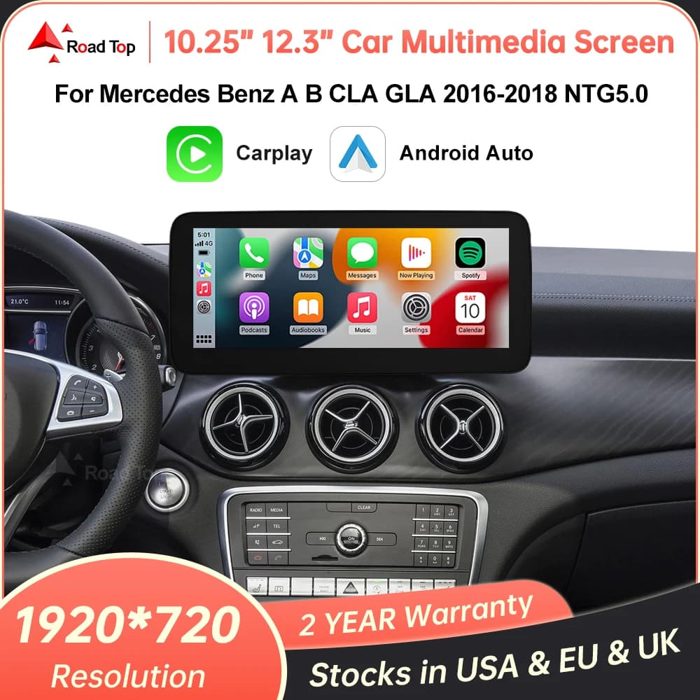 RoadTop Wireless CarPlay Android Auto Car Multimedia Display For Mercedes-Benz CLA GLA A Class W176 2016-2018 NTG5.0 TouchScreen