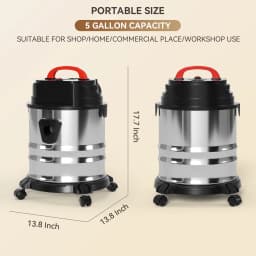 Wet Dry Vacuum Cleaner with 5 Gallon Steel Stainless Canister Tank, Construction Vacuum Cleaner 1800W for Carpet Curtains
