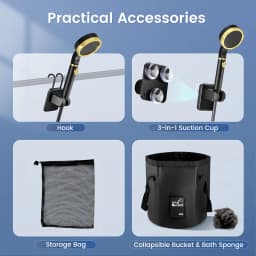 Portable Camping Shower with Rechargeable Pump 6000mAh and 20L Foldable Bag Outdoor Shower Kit for Travel, Garden & Car Wash