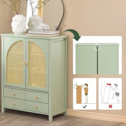 SoBuy FSB72-GR shoe wardrobe kitchen wardrobe sideboard with grid look doors wardrobe buffet storage s wardrobe dresser Green