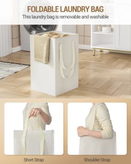 Bathroom Cabinet with Laundry Basket, Tall Bathroom Cabinet, Laundry Bag, with Foldable Laundry Basket, Door and Drawer