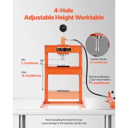 SucceBuy Hydraulic Shop Press 10T H-Frame Shop Press with Press Plate&H-shaped Base Adjustable Hydraulic Press Fit for Bending