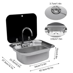 RV Sink Caravan Sink, Camper Basin Bowl, Hand Wash Basin, with Stainless Steel Faucet Rectangular 41*36.5*16cm for RVs