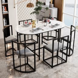Rosahqnda six-chair dining table set, dining room table and chair set, modern dining table combination