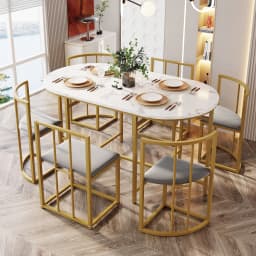Rosahqnda six-chair dining table set, dining room table and chair set, modern dining table combination