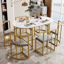 Rosahqnda six-chair dining table set, dining room table and chair set, modern dining table combination