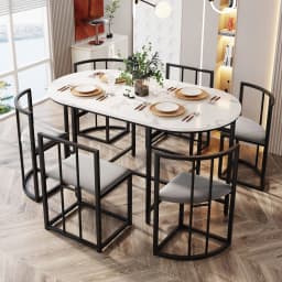Rosahqnda six-chair dining table set, dining room table and chair set, modern dining table combination