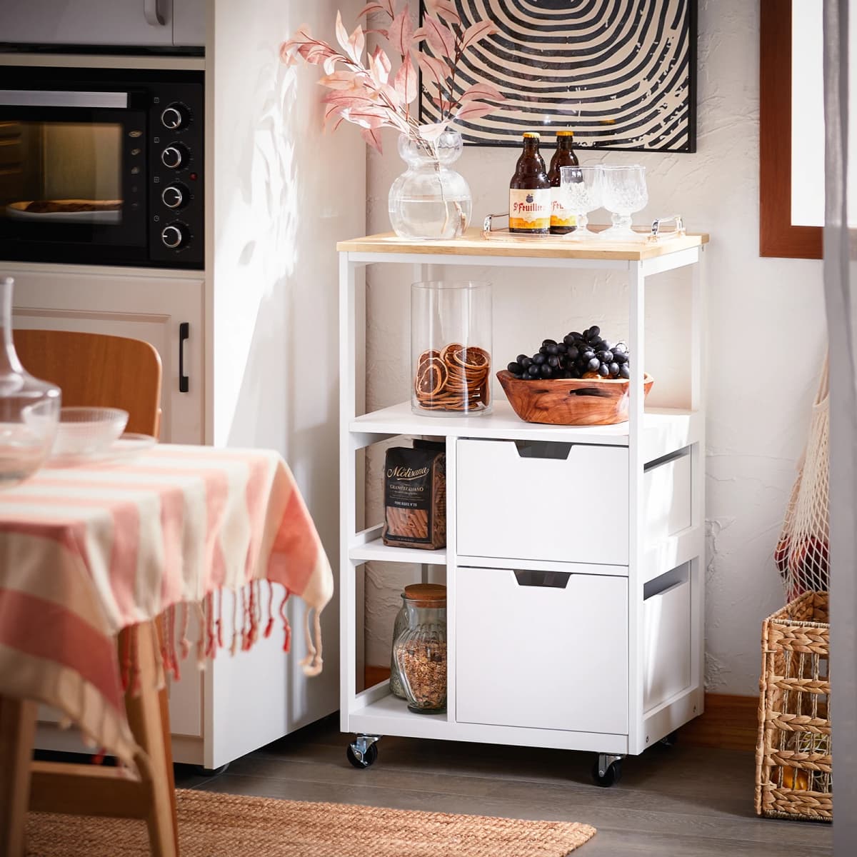 SoBuy FKW111 kitchen trolley with 2 drawers and 3 shelves, serving trolley, rolling cart, tea trolley, bar trolley, kitchen shelf with wheels