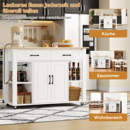 120cm Modern Extendable Kitchen Island with Bar Counter 2 Drawers 2 Cabinet Doors Mobile Kitchen Cart with Sockets
