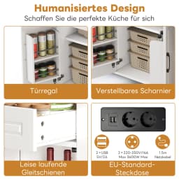 120cm Modern Extendable Kitchen Island with Bar Counter 2 Drawers 2 Cabinet Doors Mobile Kitchen Cart with Sockets