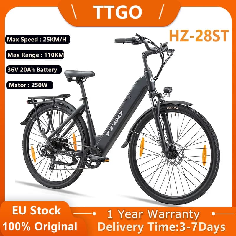 TTGO HZ-28ST Electric Bike 36V20Ah Battery 250W Motor Electric Bicycle,28 Inch Range 110 km,Lightweight Aluminium E-City Bike
