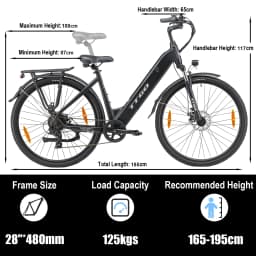 TTGO HZ-28ST Electric Bike 36V20Ah Battery 250W Motor Electric Bicycle,28 Inch Range 110 km,Lightweight Aluminium E-City Bike