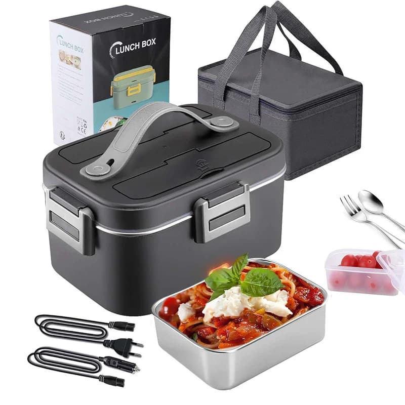 75W Electric Lunch Box 1.8L, 12V/24V/220V Portable Food Warmer, Detachable Stainless Steel Container for Car Truck Office W/Insulation
