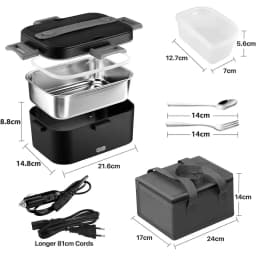 75W Electric Lunch Box 1.8L, 12V/24V/220V Portable Food Warmer, Detachable Stainless Steel Container for Car Truck Office W/Insulation