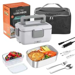 75W Electric Lunch Box 1.8L, 12V/24V/220V Portable Food Warmer, Detachable Stainless Steel Container for Car Truck Office W/Insulation