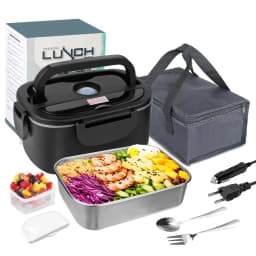 75W Electric Lunch Box 1.8L, 12V/24V/220V Portable Food Warmer, Detachable Stainless Steel Container for Car Truck Office W/Insulation