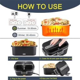 75W Electric Lunch Box 1.8L, 12V/24V/220V Portable Food Warmer, Detachable Stainless Steel Container for Car Truck Office W/Insulation