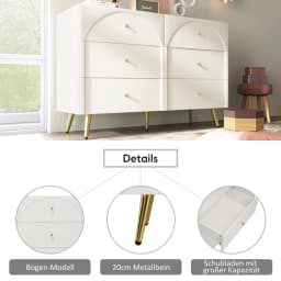 85×120×40cm Drawer Chest of Drawers Chest of Drawers with 6 Drawers, White Sideboard Highboard for Bedrooms & All Living Rooms