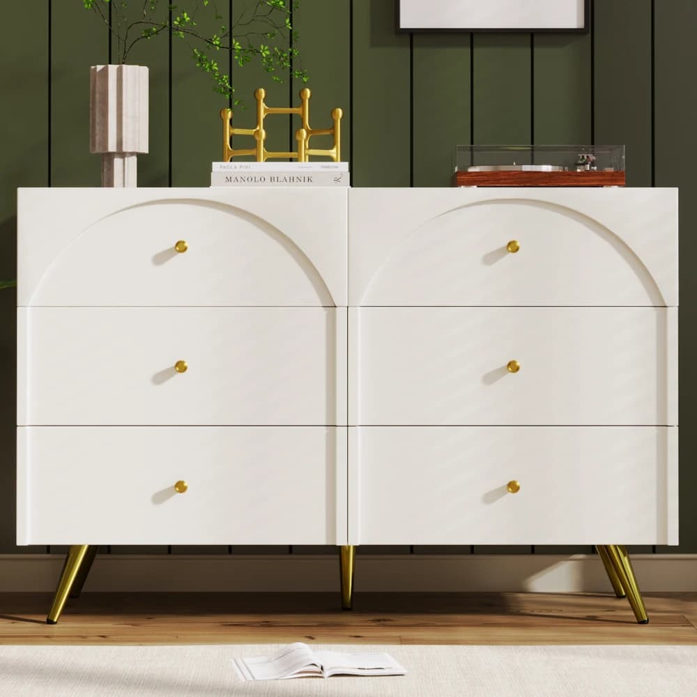 85×120×40cm Drawer Chest of Drawers Chest of Drawers with 6 Drawers, White Sideboard Highboard for Bedrooms & All Living Rooms