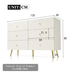 85×120×40cm Drawer Chest of Drawers Chest of Drawers with 6 Drawers, White Sideboard Highboard for Bedrooms & All Living Rooms