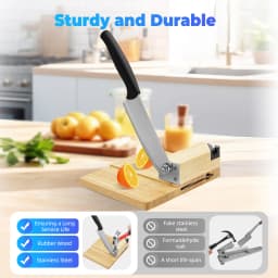 Guillotine Slicer Wood Meat Slicer Stainless Steel Manual Meat Cutter with Wood Board Tray Vegetable Chopper Sausage Meat Cutter