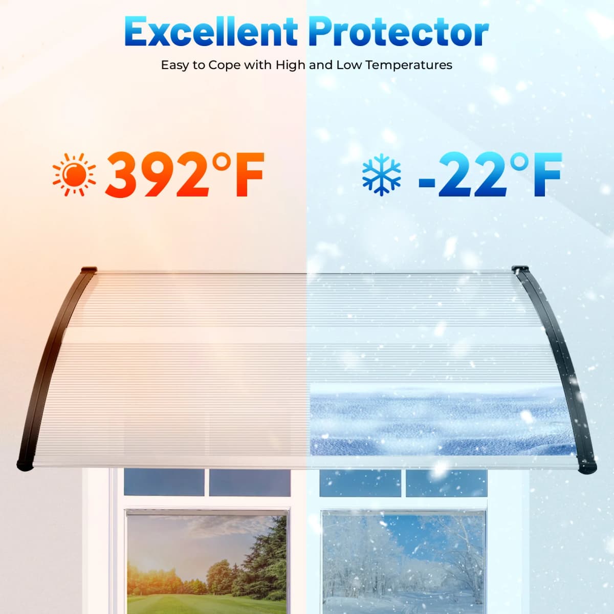 Modern Clear Door Awning 5mm Thick Weather Resistant PC PP Canopy with Brackets for Entrance Patio Garden Garage