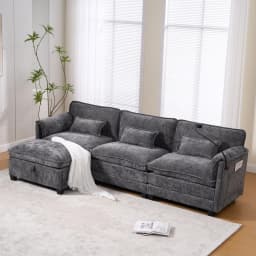 Modern 2-Seater Chenille Sofa Memory Foam Filling with USB Charging Port Side Pocket Phone Holder Modular Stools Living Room