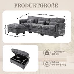 Modern 2-Seater Chenille Sofa Memory Foam Filling with USB Charging Port Side Pocket Phone Holder Modular Stools Living Room