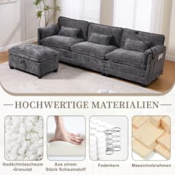 Modern 2-Seater Chenille Sofa Memory Foam Filling with USB Charging Port Side Pocket Phone Holder Modular Stools Living Room
