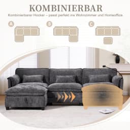 Modern 2-Seater Chenille Sofa Memory Foam Filling with USB Charging Port Side Pocket Phone Holder Modular Stools Living Room