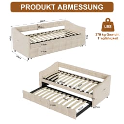 Sofa bed with pull-out bed, daybed, pull-out bed, upholstered bed, sofa bed with pull-out bed, 90/180 x 200 cm, cream white