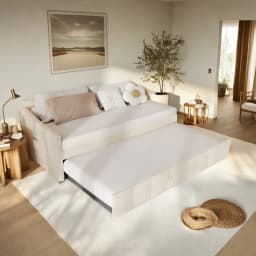 Sofa bed with pull-out bed, daybed, pull-out bed, upholstered bed, sofa bed with pull-out bed, 90/180 x 200 cm, cream white