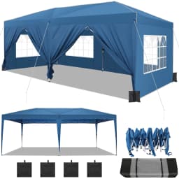 3x6m Folding Gazebo Party Tent With 6 Sidewall Pop Up Garden Canopy Awning UV 50+ Height Adjustable For Beach Wedding Camping
