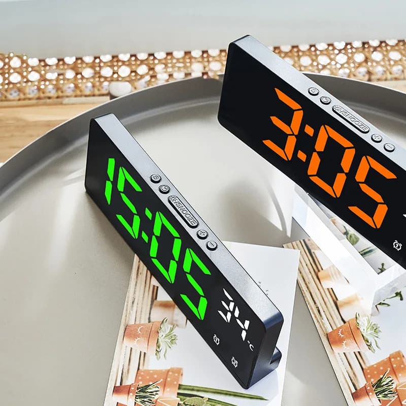 Creative Number Clock Color Nightlight Temperature Calendar Alarm Clock LED Large Number Electronic Clock Backlight Home Decor