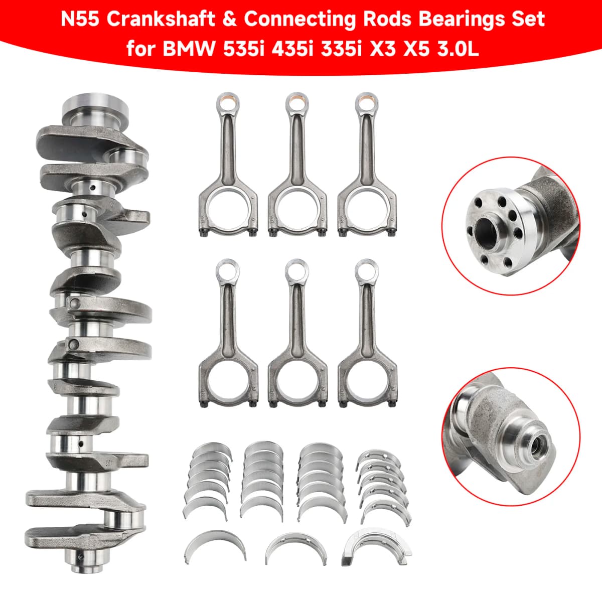 Artudatech N55 Crankshaft & Connecting Rods Bearings Set for BMW 535i 435i 335i X3 X5 3.0L